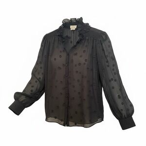 Kate Spade Women's Bakery Dot Devore Blouse Black Size  Small Ruffled Collar